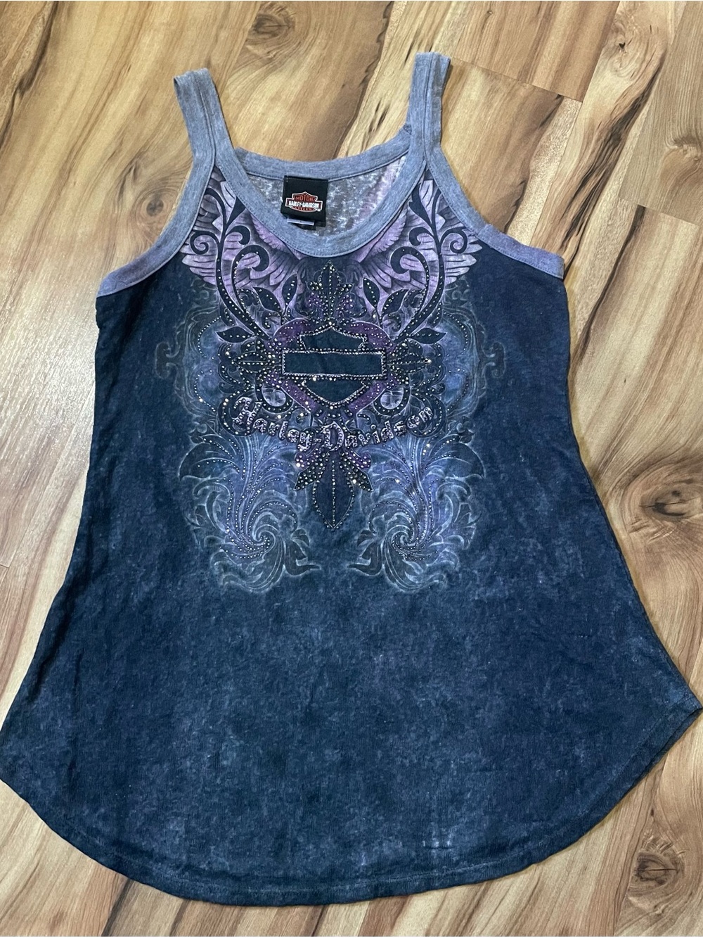 Harley-Davidson Graphic Bar & Shield Embellished Tank Top Mineral Wash Sz L
